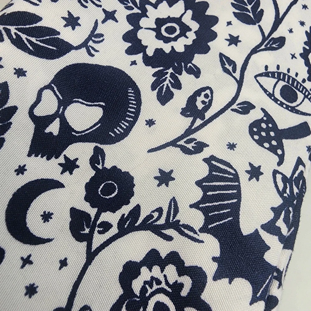 Peri Home Queen Sheet Set White Navy Gothic Skulls Bats Halloween Toile 4pc NEW
